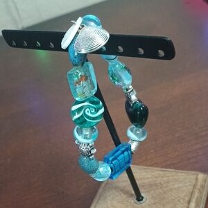 Blue Beaded Bracelet with Silver Accents